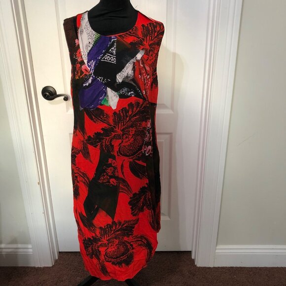 Desigual Womens Vest Nagar Dress 44 Red Orange Black Patterned Sleeveless NWT - Picture 2 of 10